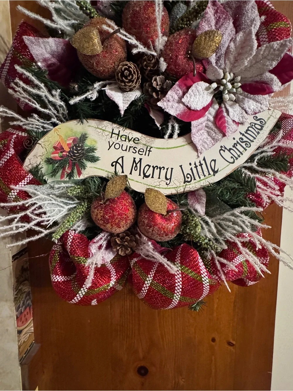 New OOAK Red and White Christmas Holiday Swag Wall Decor